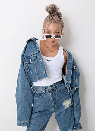 savage short denim jacket